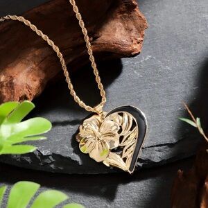 Elegant Gold and Black Floral Pendant Necklace